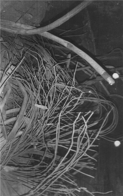 Reactor trunk. The lower part of reactor cover with broken tubing can be seen